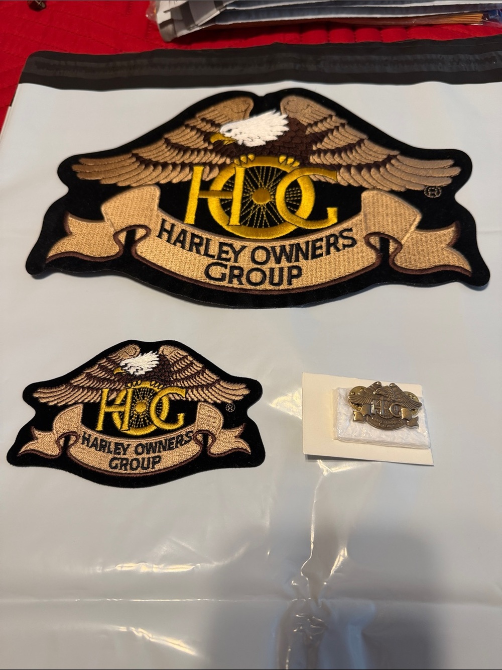 Harley-Davidson Black, Gold & Beige Harley Owners Group Patches